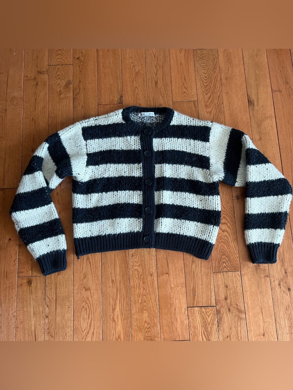 Zara Navy and White Striped Cardigan - Sise Large